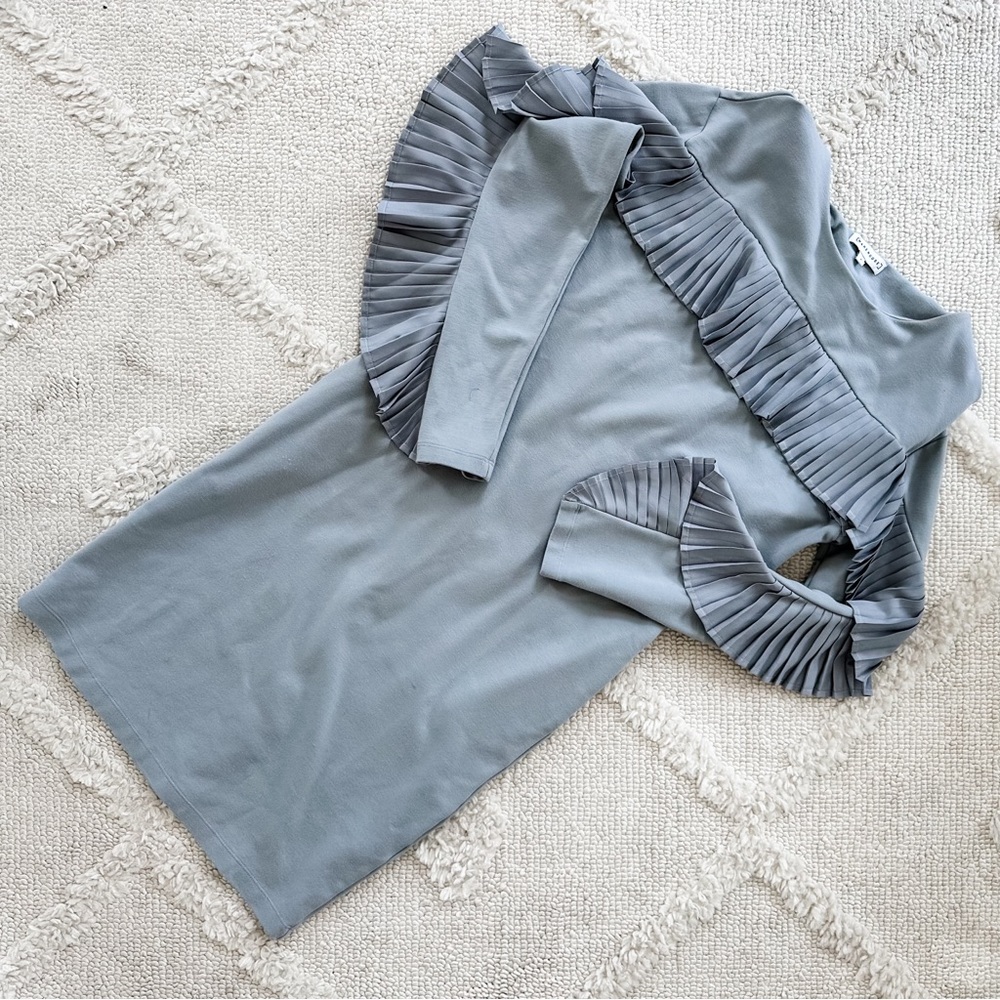 Warehouse Fringe Grey Long Sleeved Dress - Size 6